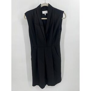 Adam Lippes Black 100% Wool Shawl Collar V-Neck Sheath Dress Silk Lined Size 6